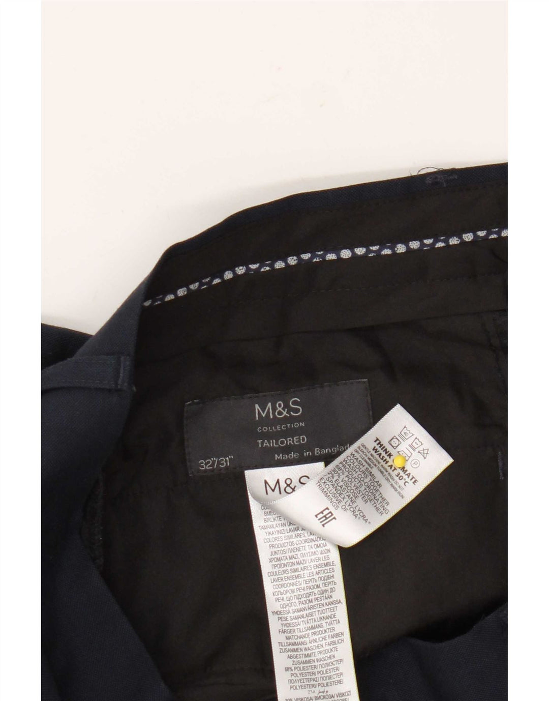 Calça chino masculina Marks & Spencer sob medida W32 L31 azul marinho