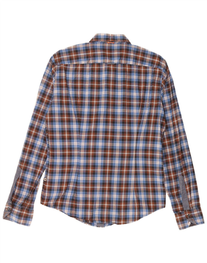 Camisa masculina HUGO BOSS de algodão xadrez azul médio