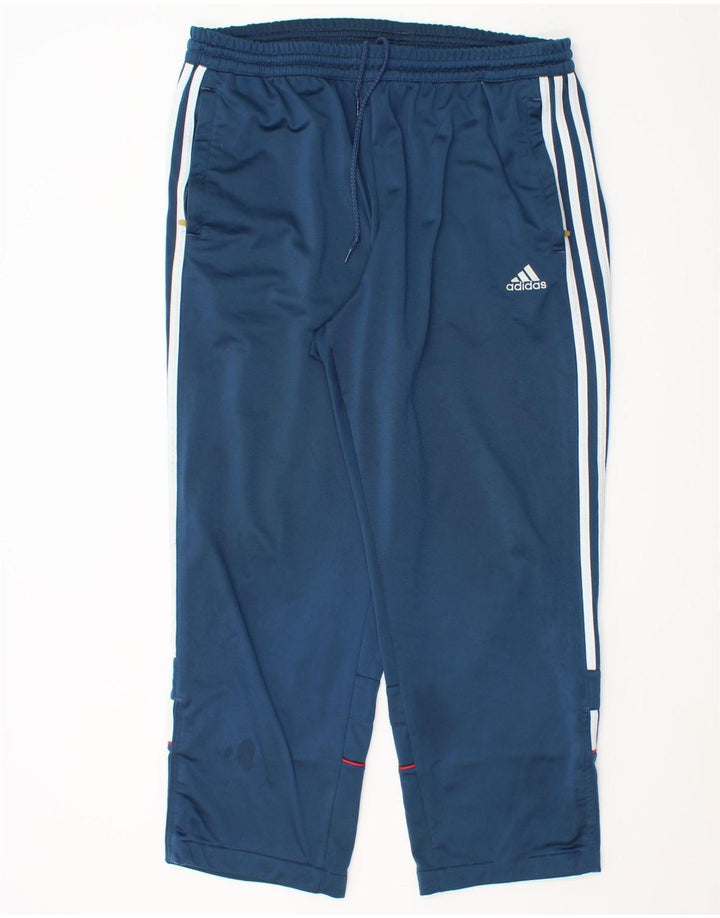 Calças de treino masculinas Adidas UK 40/42 poliéster azul médio
