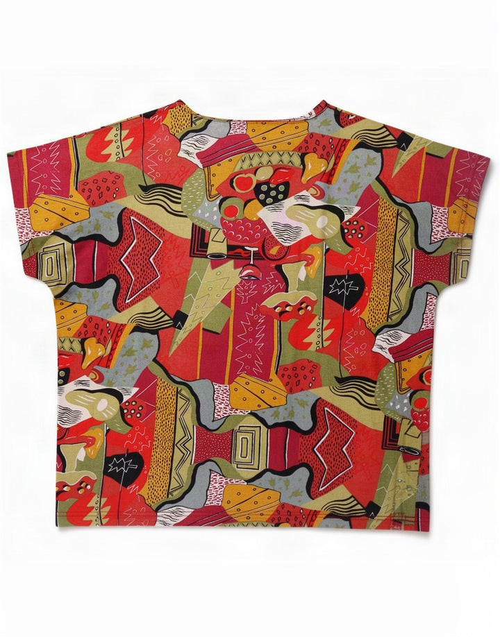 Blusa feminina vintage com padrão abstrato UK 16 grande multicolorida