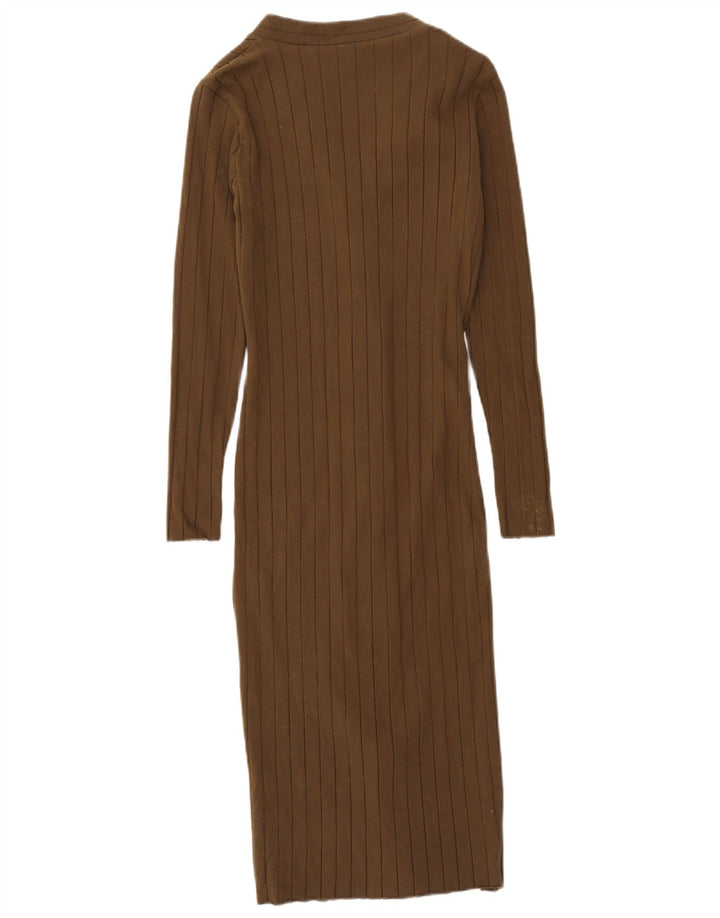 Vestido maxi feminino de manga comprida Zara UK 12 médio cáqui