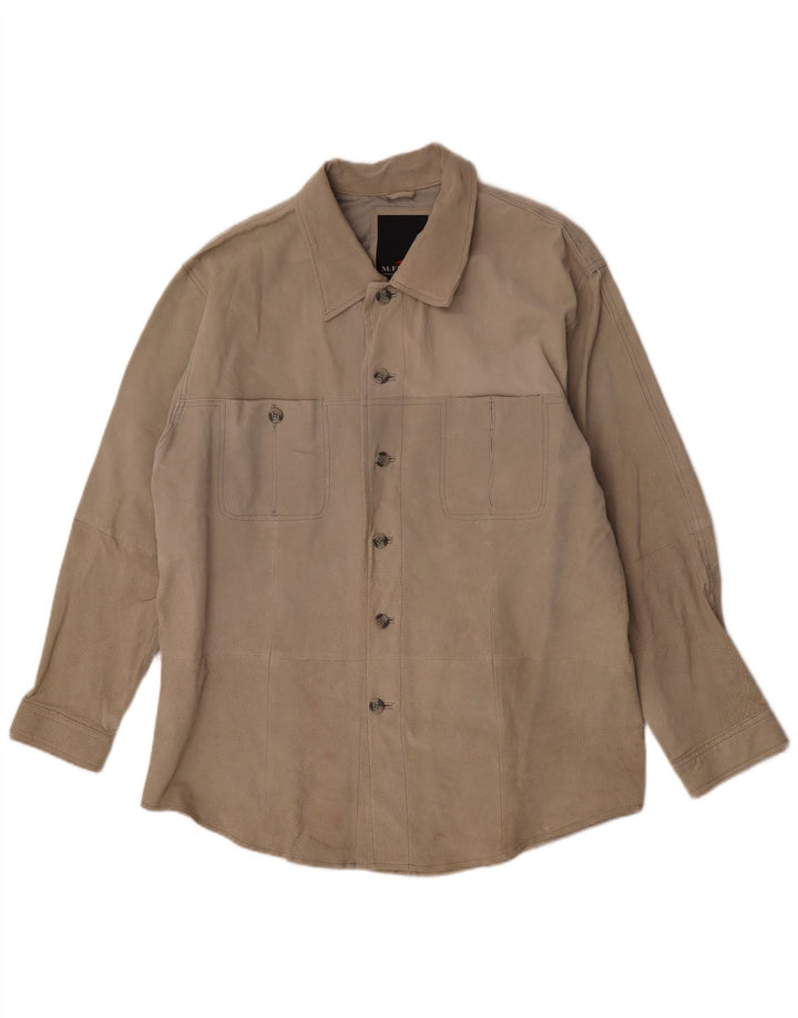 M. Flues Camiseta masculina de camurça grande couro bege
