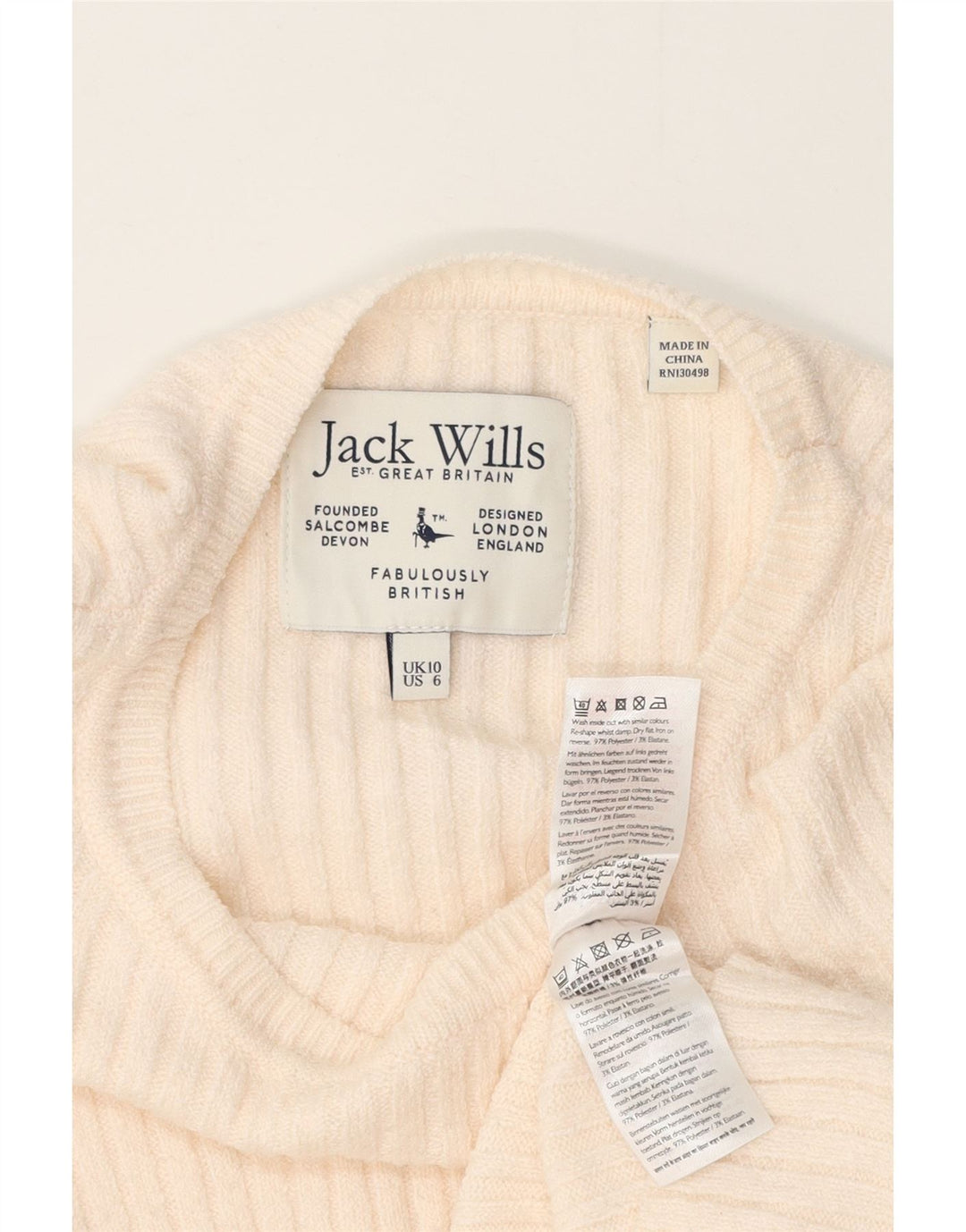 Blusa feminina Jack Wills UK 10 pequena poliéster branco