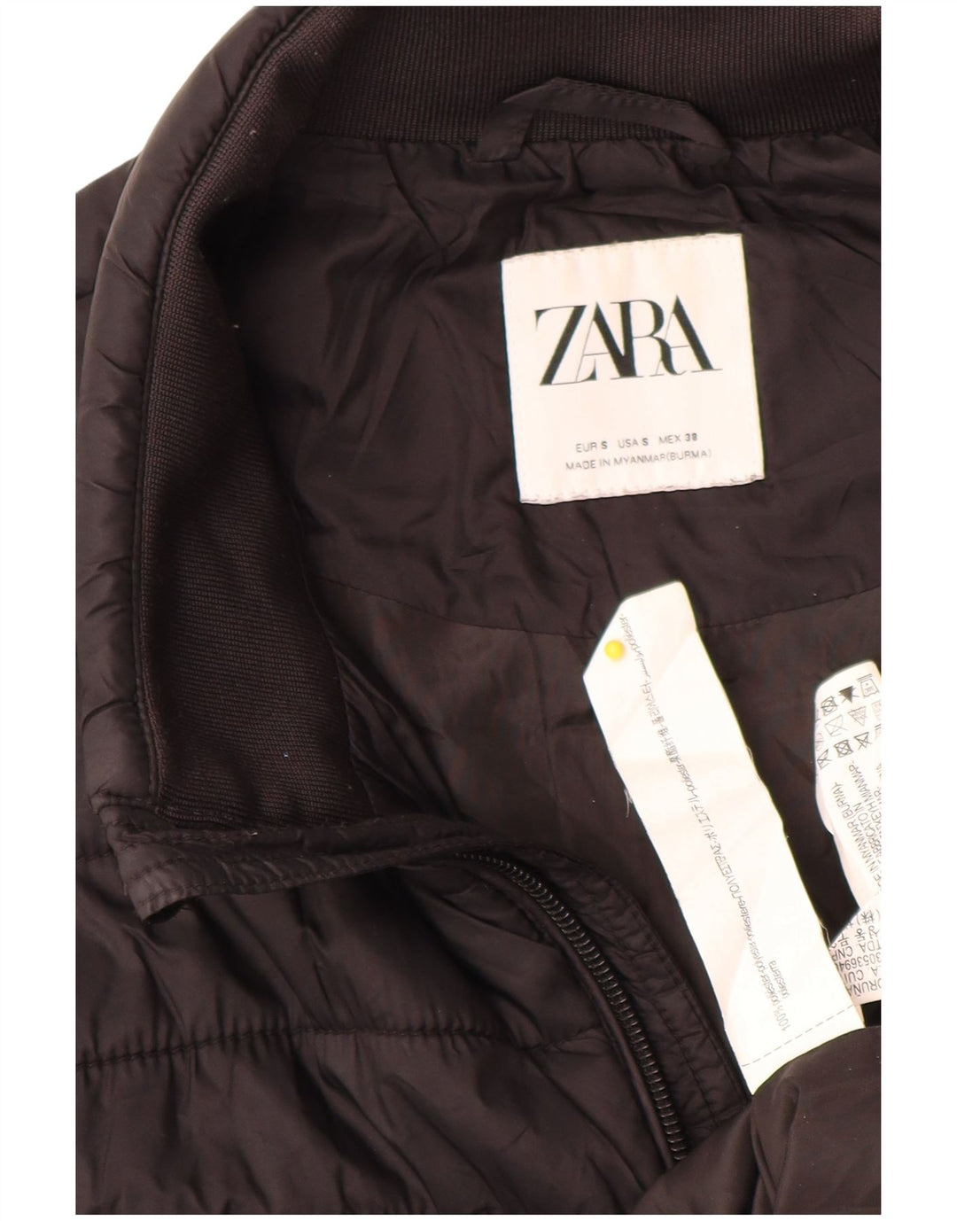 Zara Colete acolchoado masculino UK 36 pequeno poliéster preto