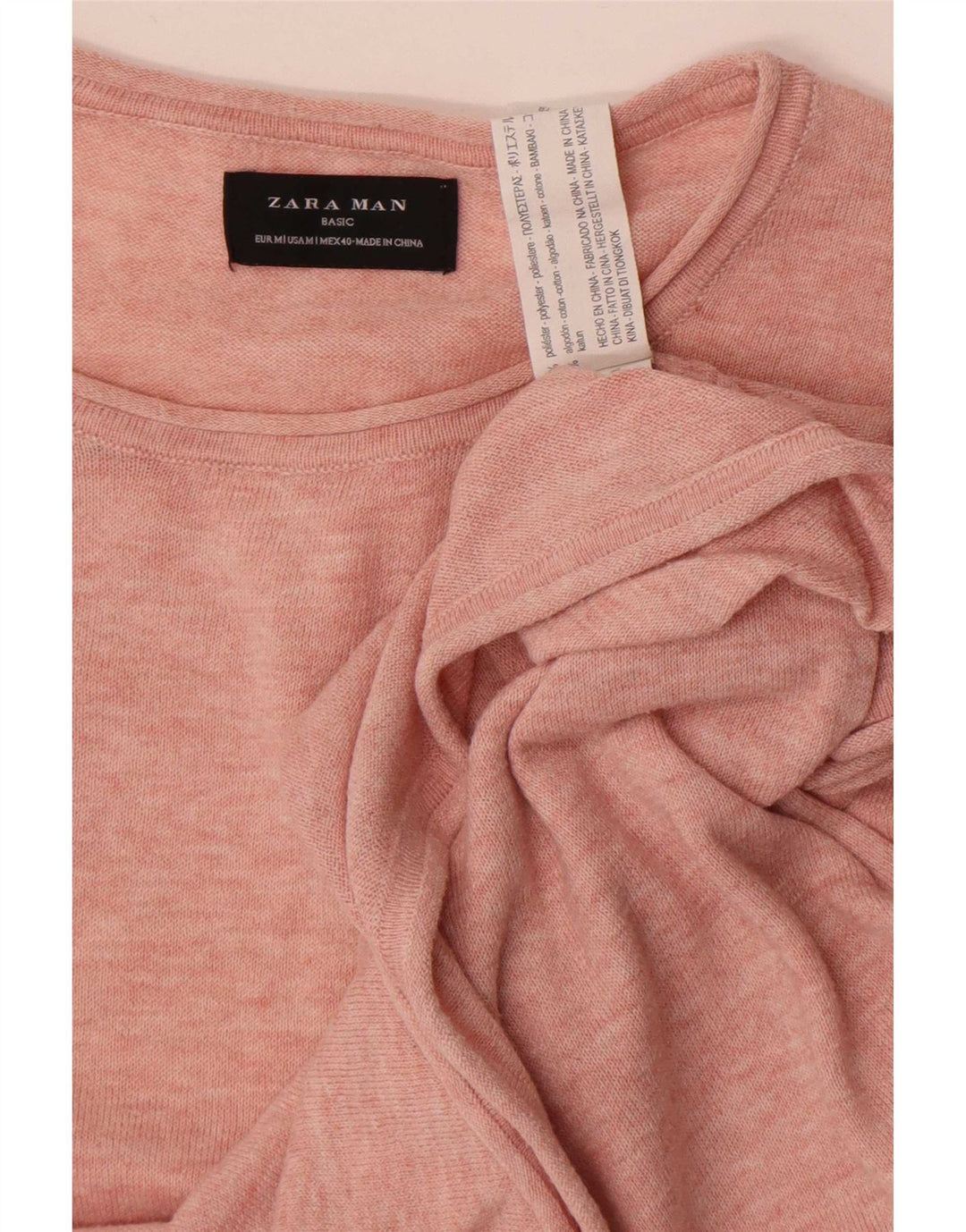 Camiseta masculina Zara Top médio poliéster manchado rosa