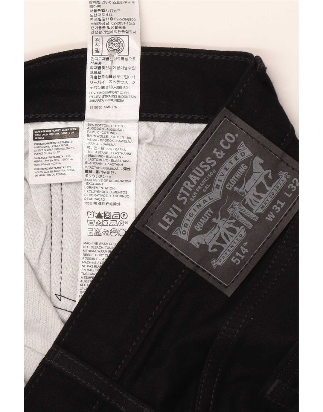 Levi's Masculino 514 Straight Jeans W31 L32 Algodão Preto