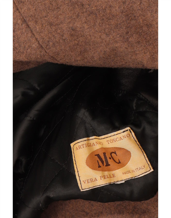 Casaco de couro feminino vintage folgado Reino Unido 14 couro preto médio