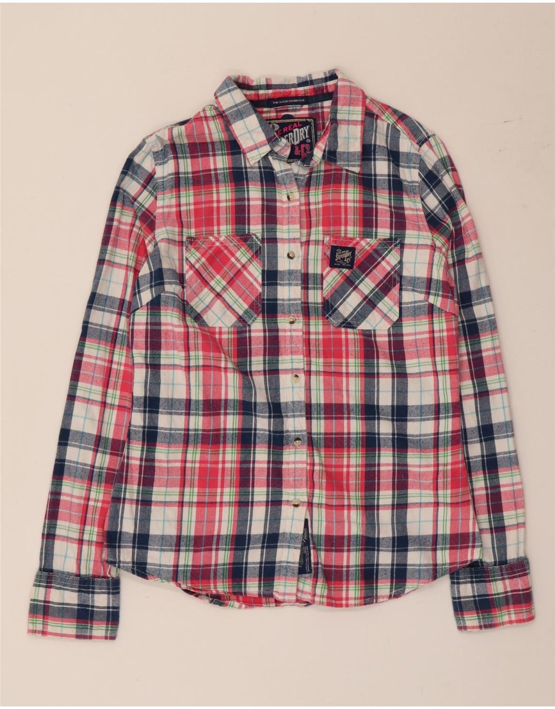 Camisa feminina de flanela Superdry Classic Fit UK 12 algodão multicolorido médio