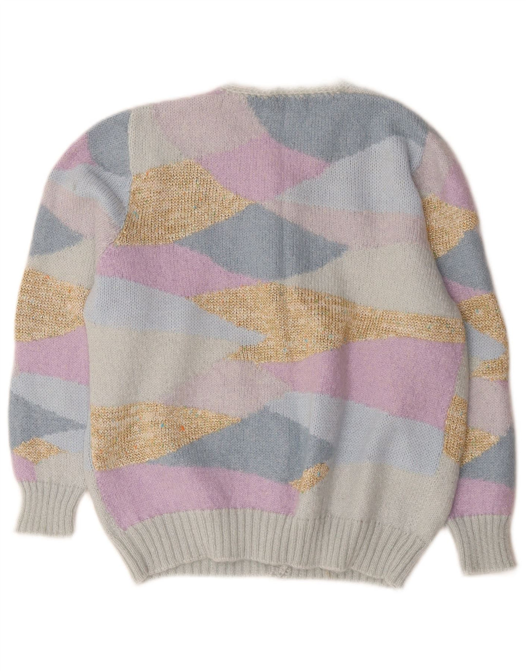 Suéter cardigã feminino vintage UK 14 médio novidade multicolorida
