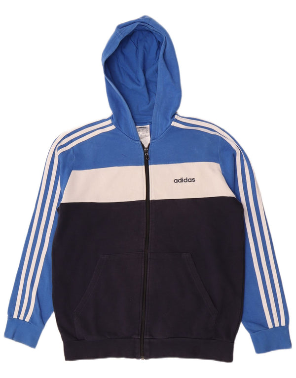 Suéter Adidas Boys Graphic Zip com capuz 13-14 anos Azul Colorblock Algodão