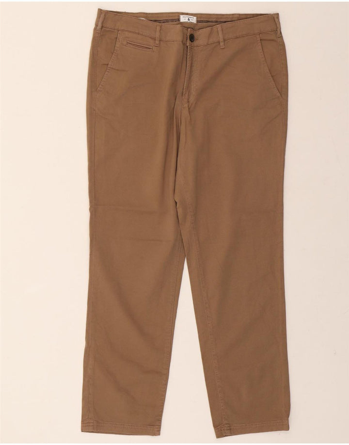 JACK & JONES Mens Straight Chino Trousers W34 L30 Brown Cotton Vintage Jack & Jones and Second-Hand Jack & Jones from Messina Hembry 