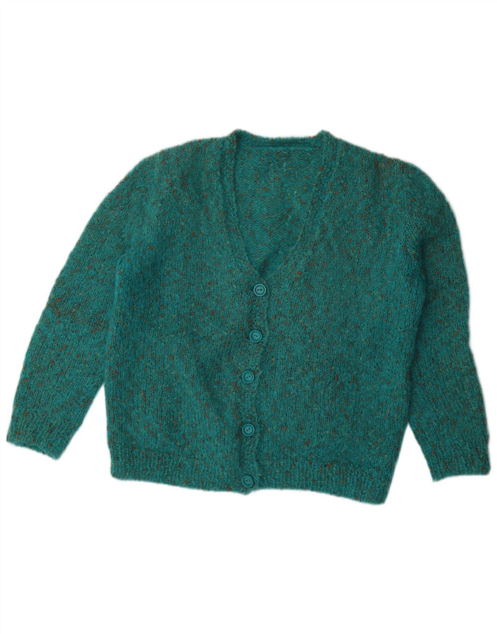 Suéter cardigã feminino vintage de grandes dimensões Reino Unido 18 XL verde salpicado