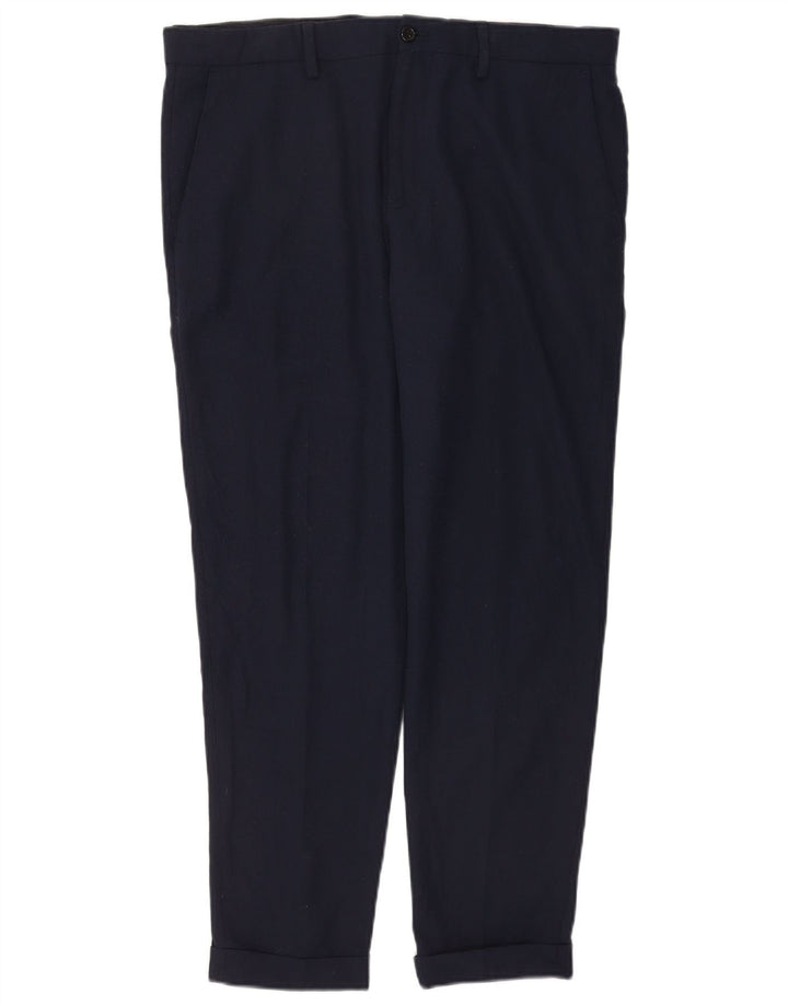 Zara Mens Slim Suit Calça EU 44 Grande W34 L30 Azul Marinho Poliéster
