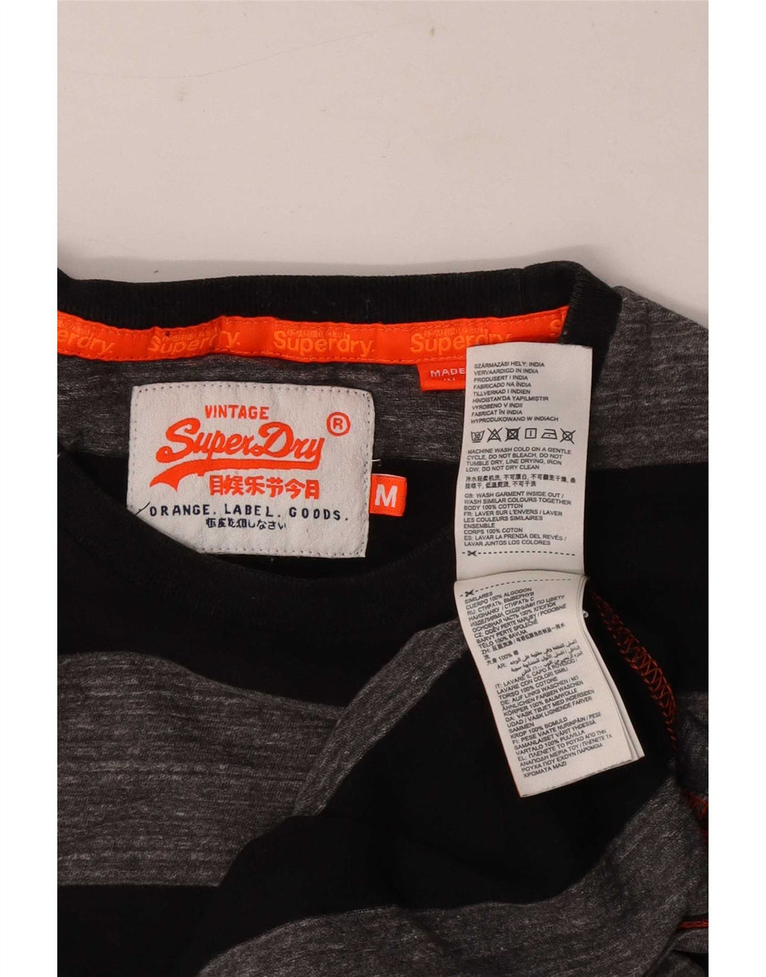 Camiseta masculina Superdry Top cinza médio listrado algodão