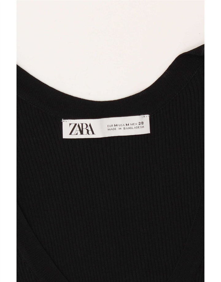 Zara Womens Vest Top UK 12 Médio Preto