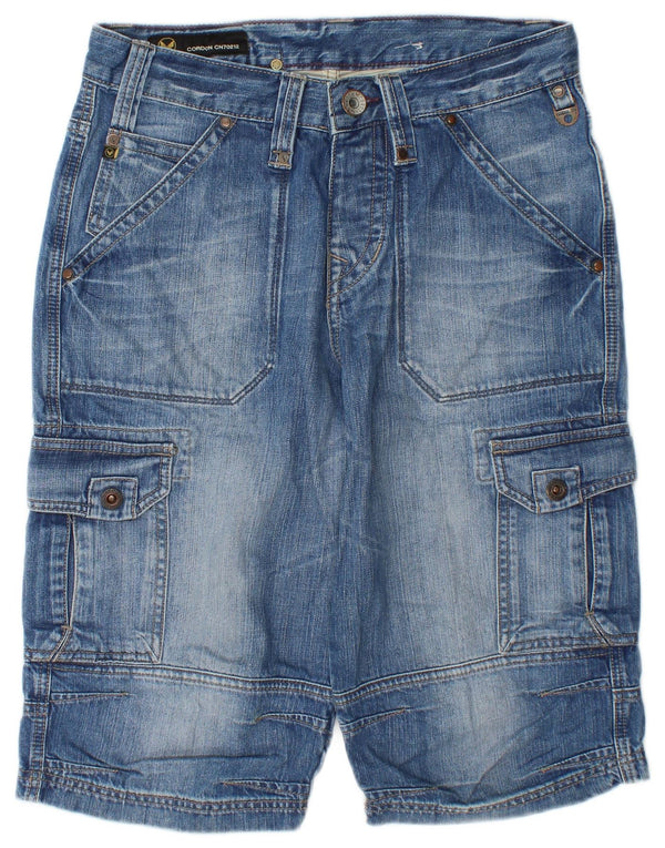 Shorts jeans cargo masculino vintage W30 algodão azul médio