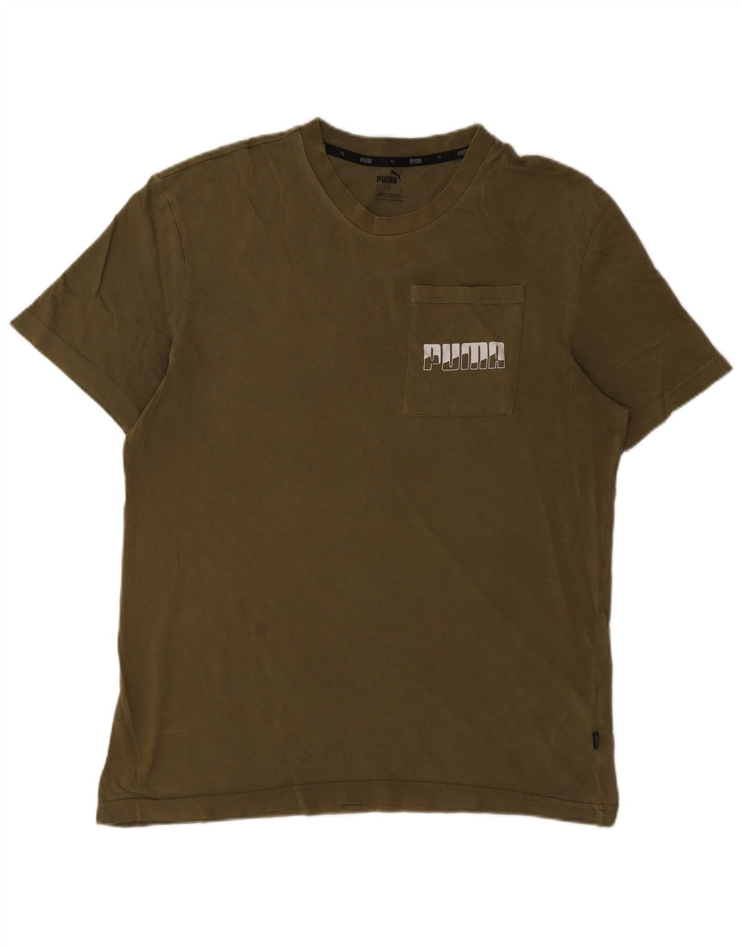 Puma Mens Graphic T-Shirt Top Pequeno Algodão Cáqui
