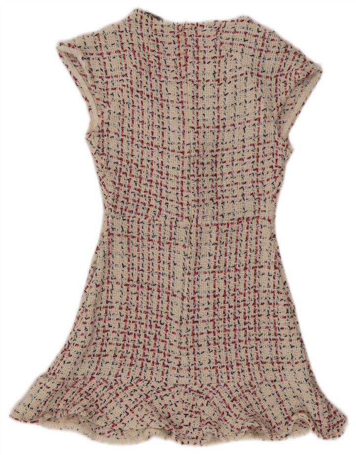 Vestido feminino Zara A-Line UK 8 pequeno xadrez bege