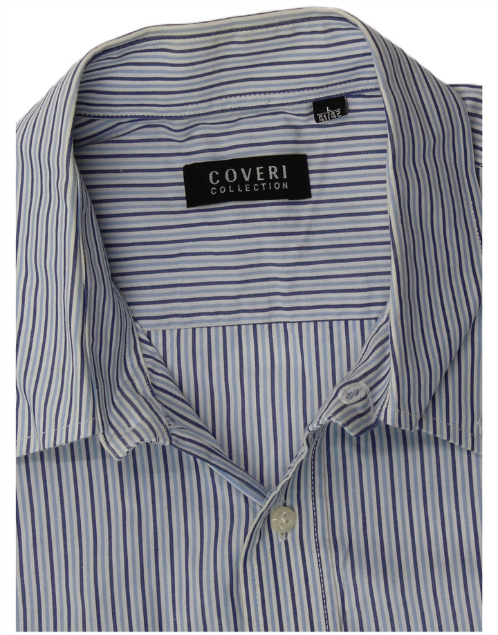 Camisa masculina de manga curta Coveri tamanho 41/42 listra azul grande