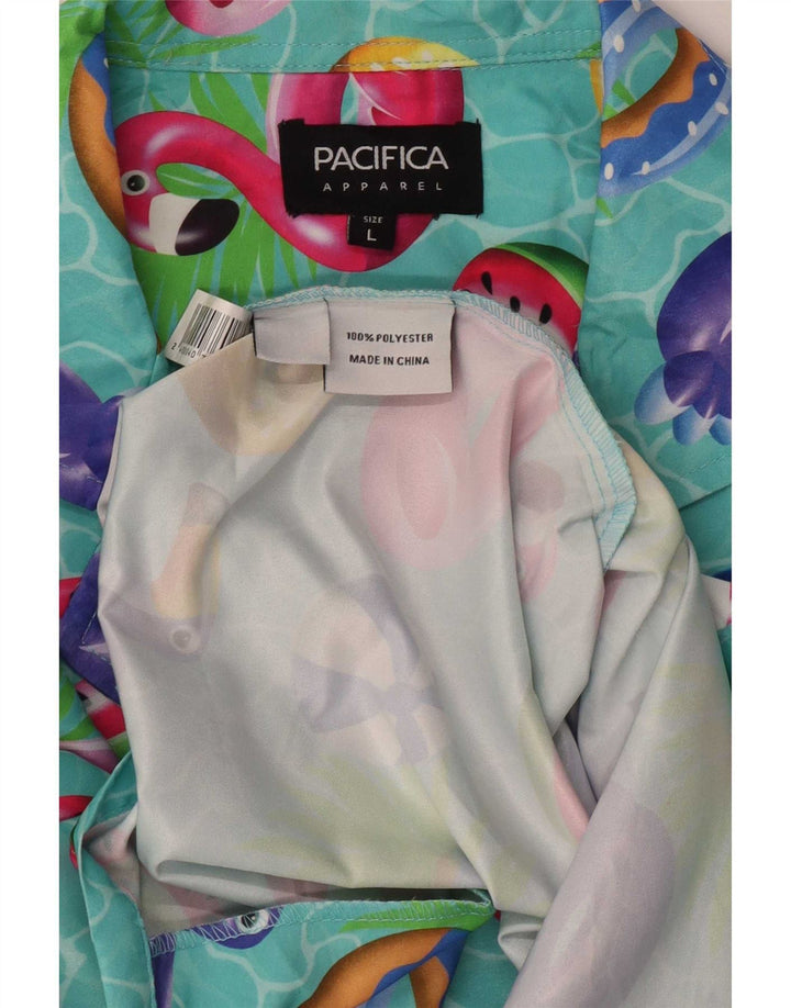 Camisa masculina de manga curta com padrão abstrato de vestuário grande poliéster turquesa