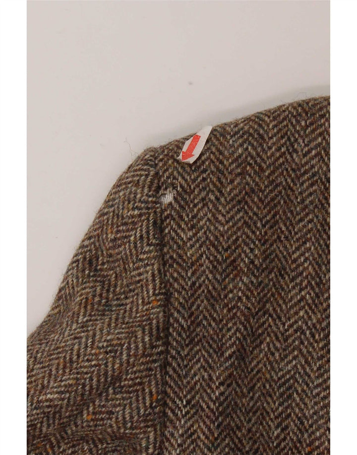 Jaqueta blazer masculina de 2 botões Harris Tweed UK 42 XL marrom espinha de peixe lã