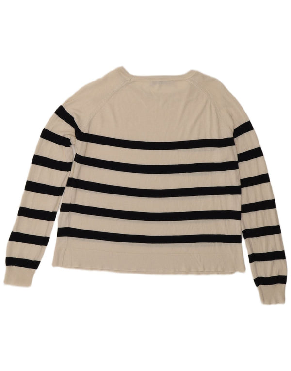 Suéter feminino Zara com gola canoa e viscose listrada branca média UK 14