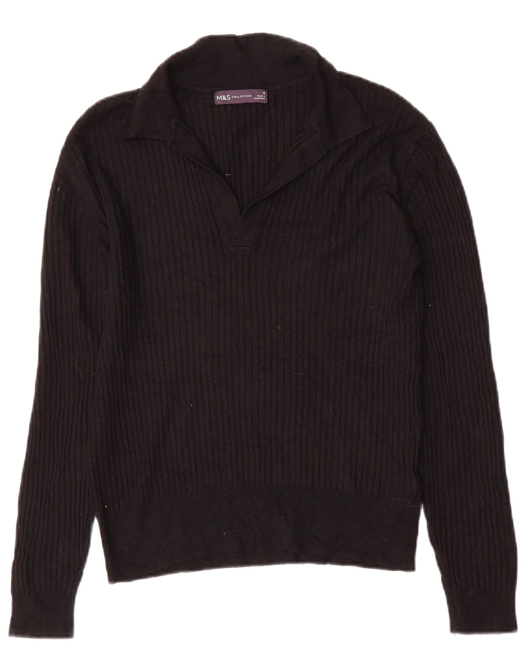 Suéter feminino Marks & Spencer com gola polo e viscose preta média Reino Unido 12
