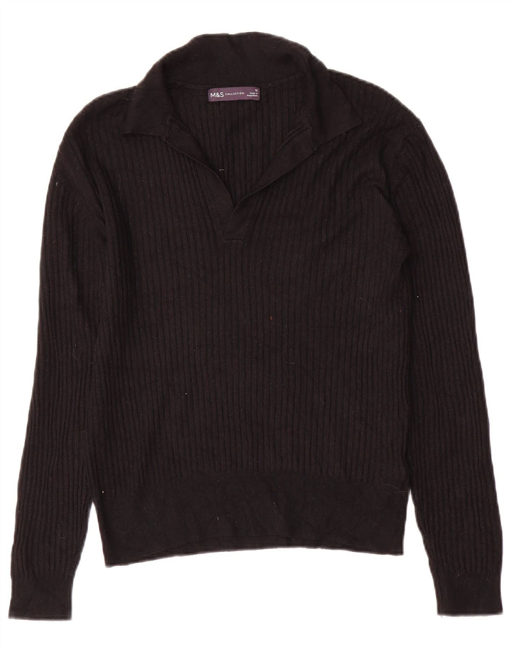 Suéter feminino Marks & Spencer com gola polo e viscose preta média Reino Unido 12