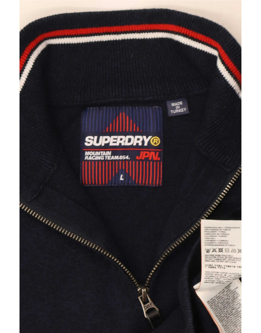 Suéter masculino Superdry com zíper e gola grande de algodão azul marinho