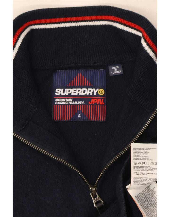 Suéter masculino Superdry com zíper e gola grande de algodão azul marinho