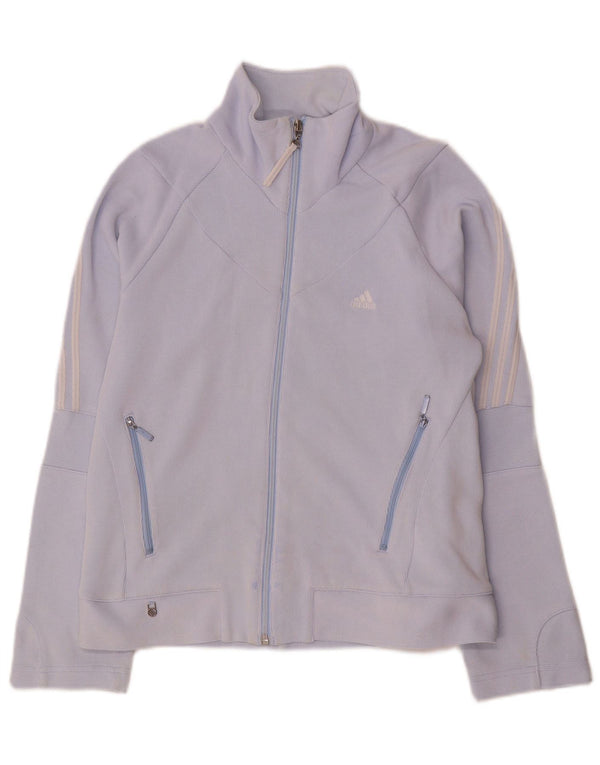 Adidas Womens Tracksuit Top Jacket UK 12 Médio Azul Algodão