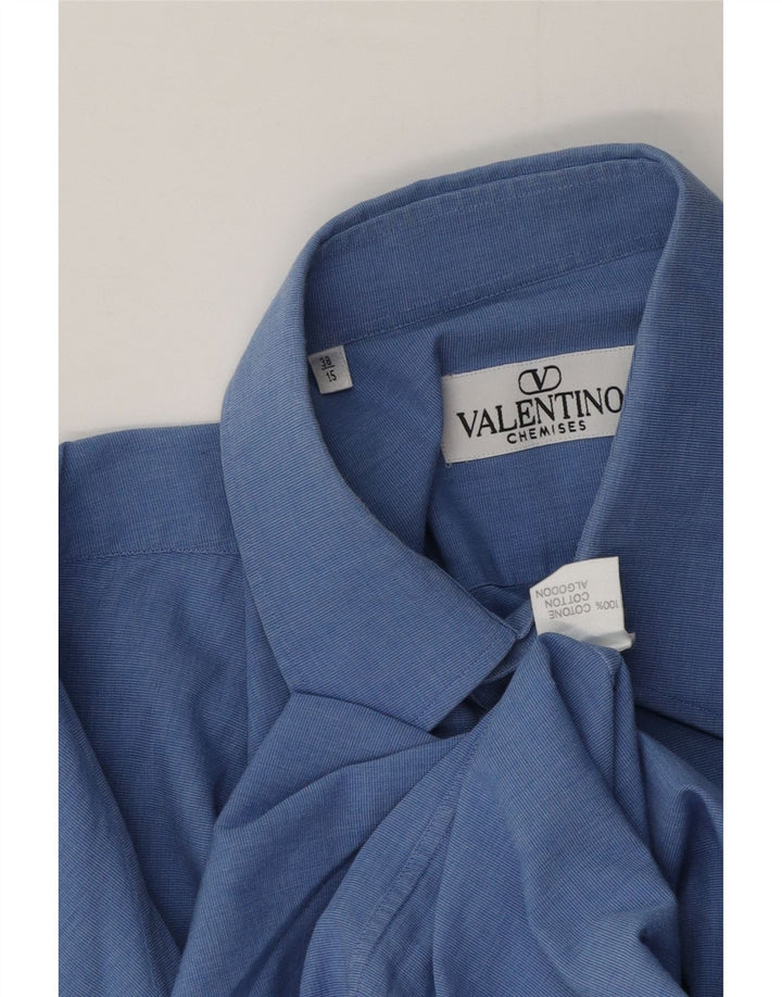 Camisa masculina Valentino Chemises tamanho 38 15 algodão azul médio