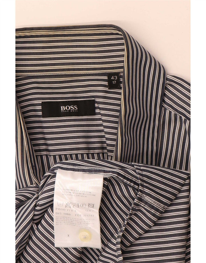Camisa masculina Hugo Boss tamanho 43 17 XL azul marinho listrado