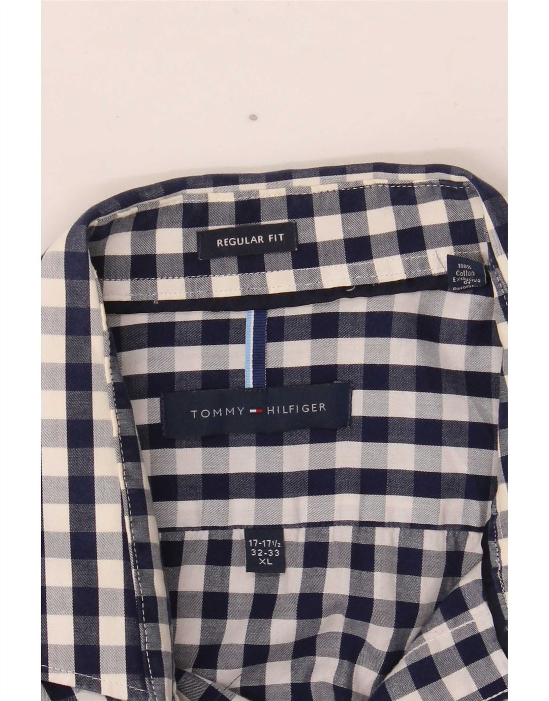 Camisa masculina Tommy Hilfiger de ajuste regular tamanho 17 1/2 XL azul marinho guingão