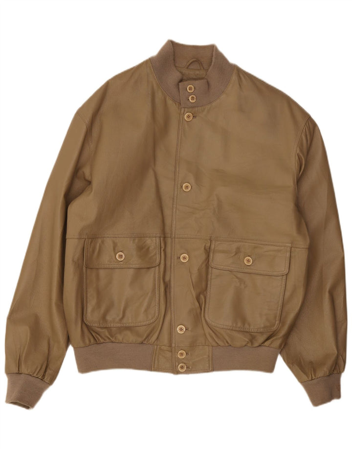 Jaqueta bomber de couro masculina vintage UK 42 XL bege