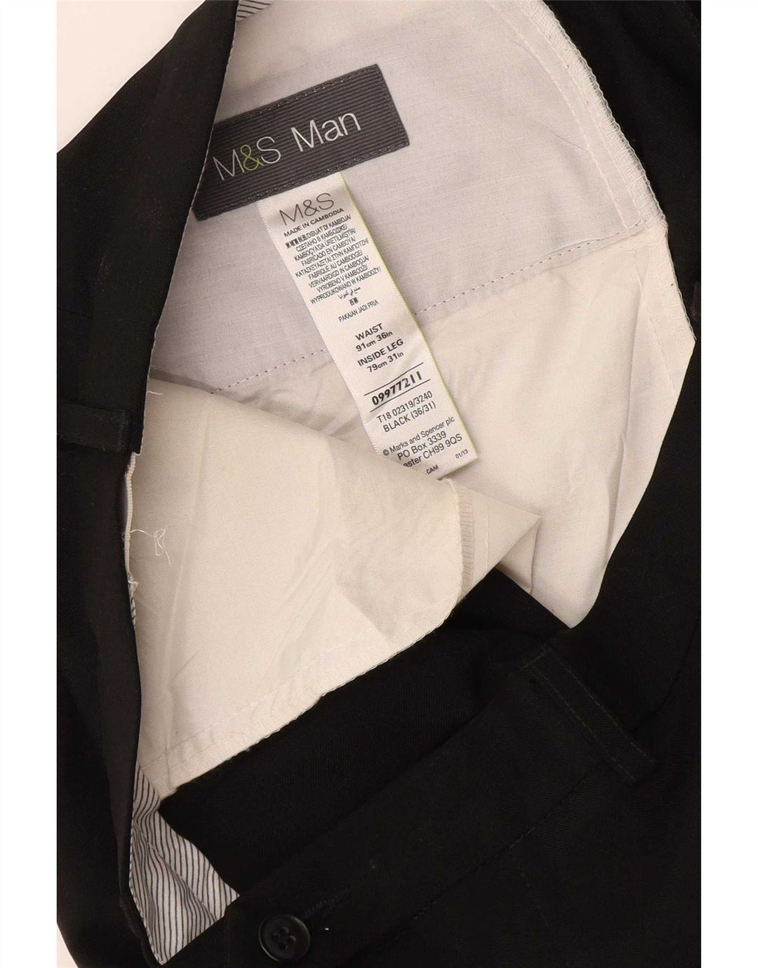 Calça masculina de terno reto Marks & Spencer W36 L31 poliéster preto