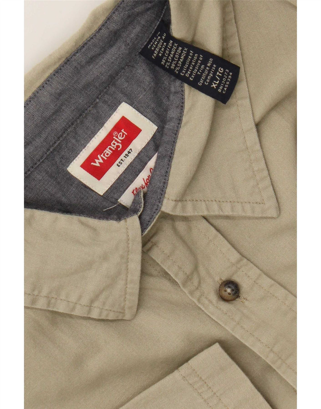 Camisa Wrangler masculina de manga curta XL algodão cáqui