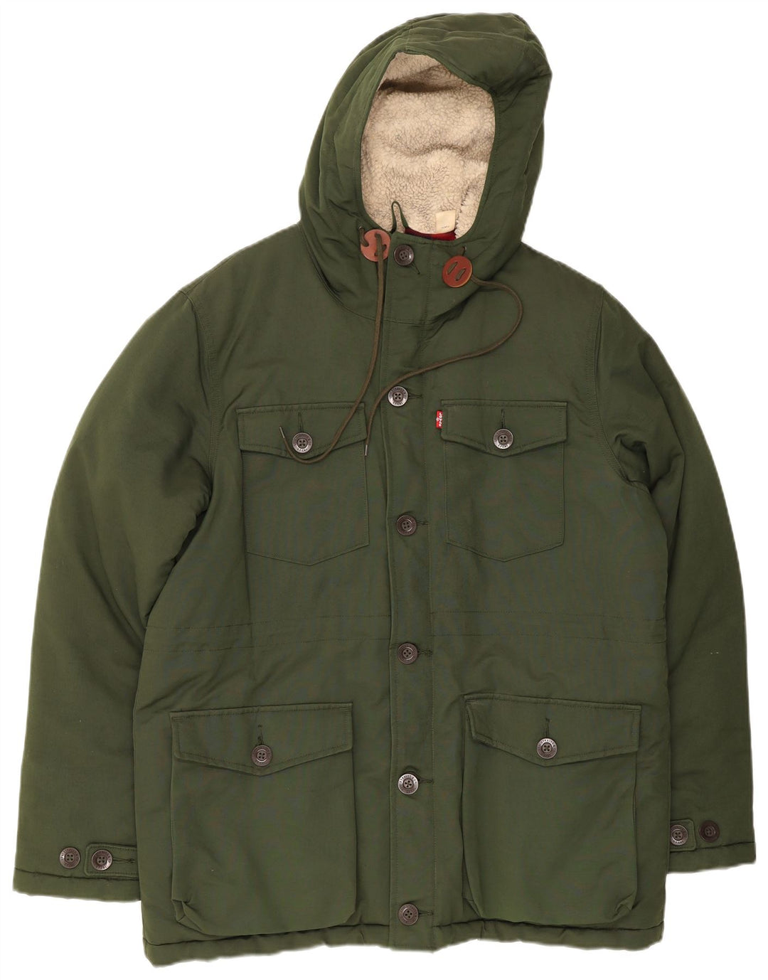 Jaqueta masculina acolchoada com capuz Levi's UK 40 grande algodão verde