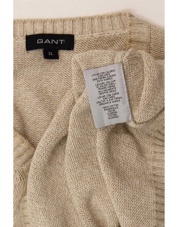 Suéter masculino Gant com decote em V XL algodão bege