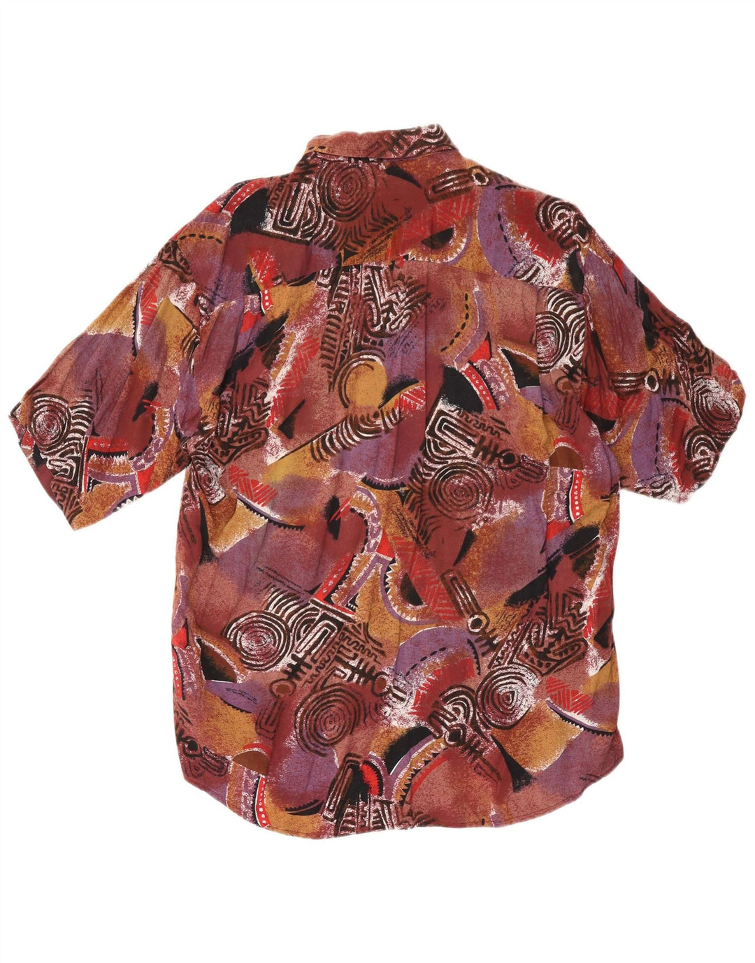 Camisa masculina vintage de manga curta grande marrom geométrica
