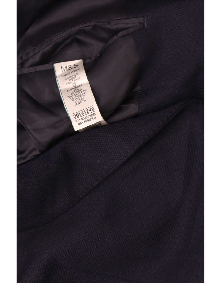 Jaqueta blazer masculina Marks & Spencer curta de 2 botões Reino Unido 46 3XL azul marinho