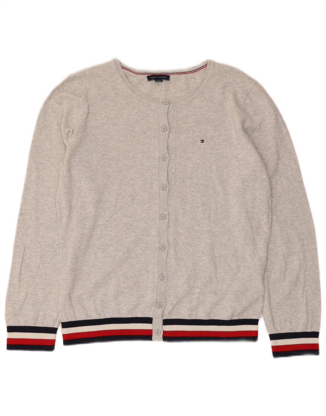 Suéter cardigã feminino Tommy Hilfiger UK 14 listrado cinza médio