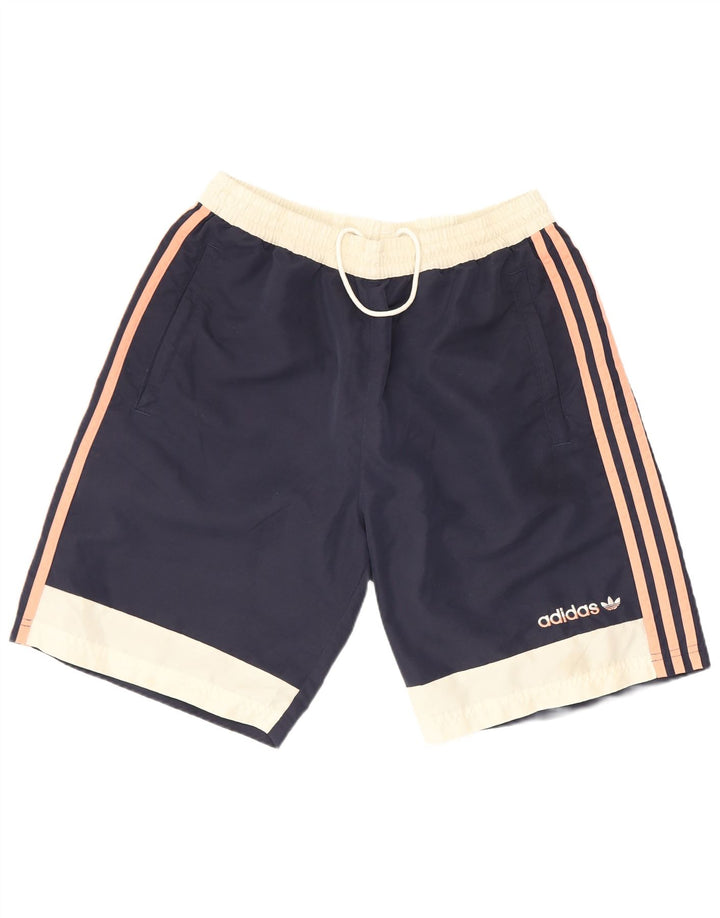 Shorts de natação masculino Adidas médio azul marinho colorblock poliéster