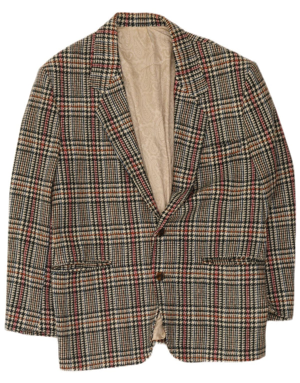 Jaqueta blazer masculina vintage com 2 botões IT 48 Houndstooth médio multicolorido