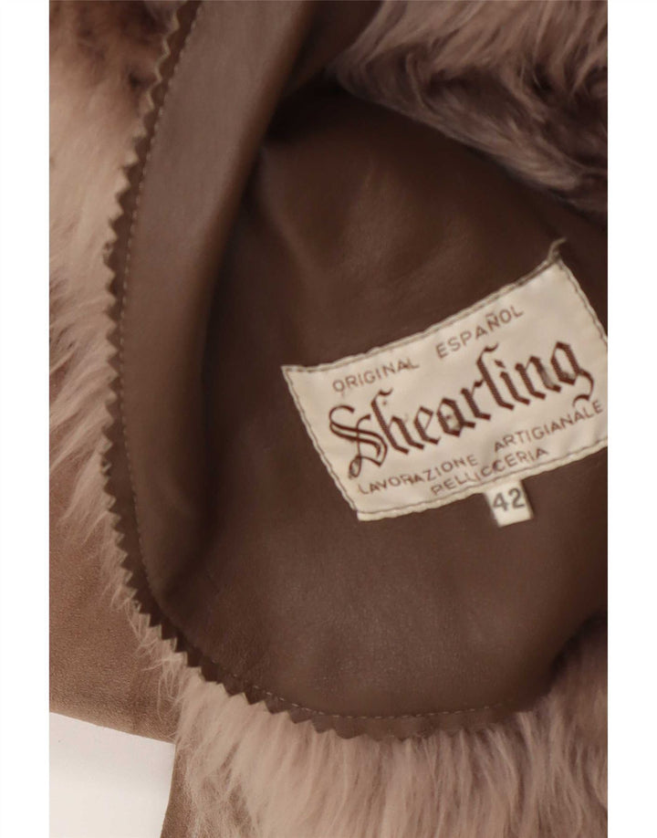 Casaco feminino vintage de shearling IT 42 marrom médio