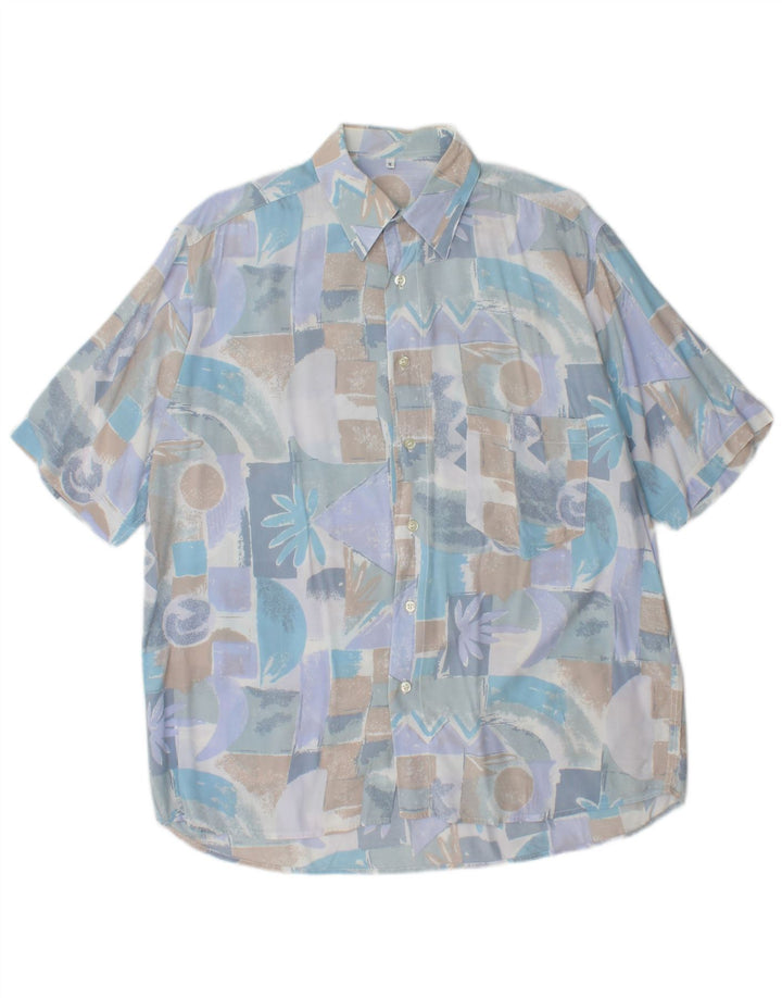 Camisa masculina VINTAGE manga curta azul médio geométrica