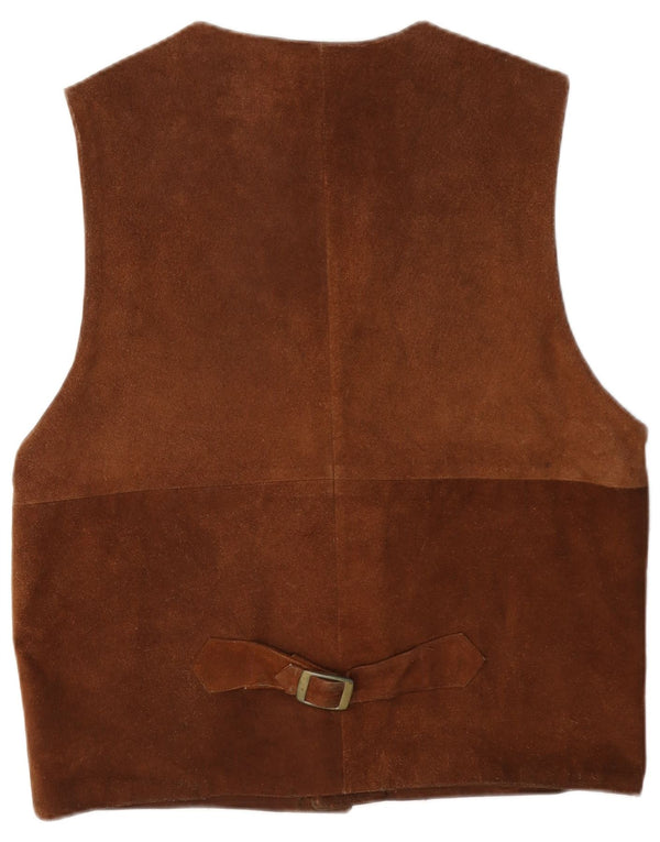 Colete masculino vintage de camurça UK 40 couro marrom médio