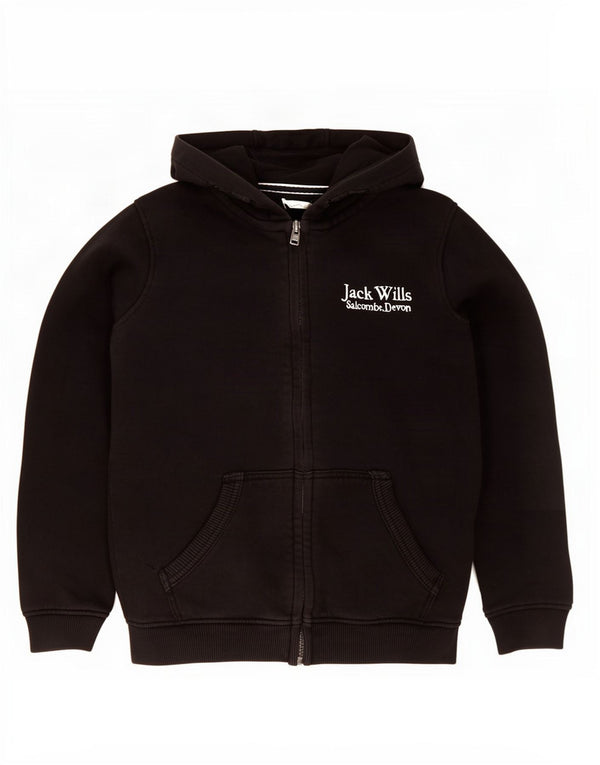 Suéter com capuz e zíper gráfico Jack Wills Boys 8-9 anos algodão preto