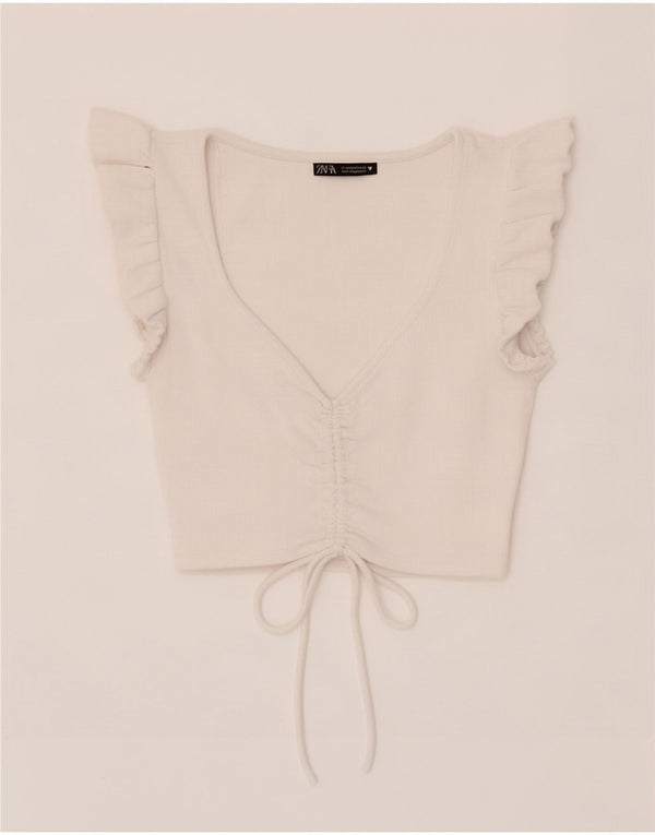 Zara Womens Crop Top UK 12 Médio Algodão Branco