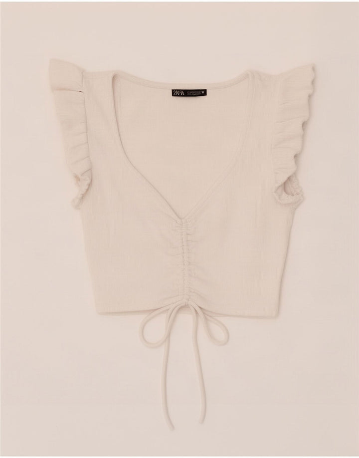 Zara Womens Crop Top UK 12 Médio Algodão Branco
